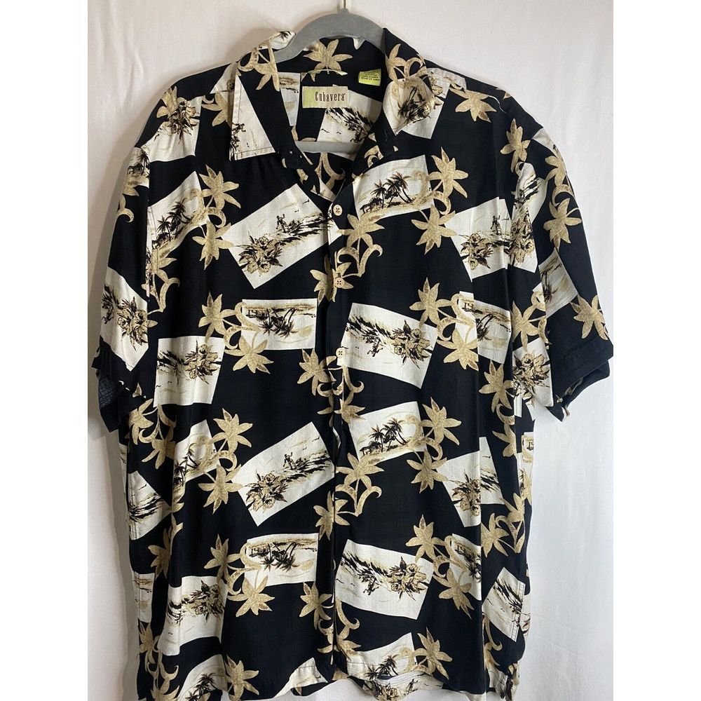 Cubavera Mens Hawaiian Shirt Floral Size XL Short Sleeve Collared Rayon